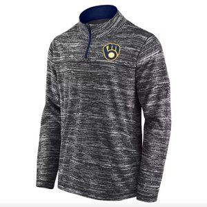 MILWAUKEE BREWERS Men’s Majestic Space-Dye 1/4 Zip Pocket Fleece Pullover Large